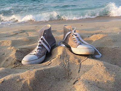 gray high-top sneakers on seashore thumbnail