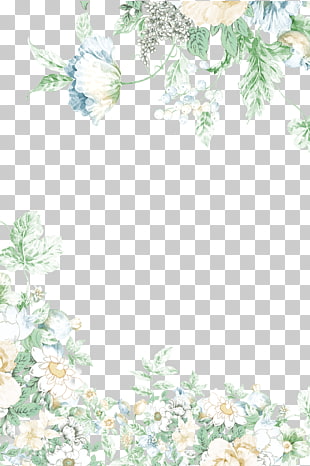 Shading flowers, white, green, and beige floral photo border PNG clipart
