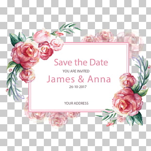 Wedding invitation Paper Postcard Gift, romantic hand-painted border, James & Anna advertisement PNG clipart