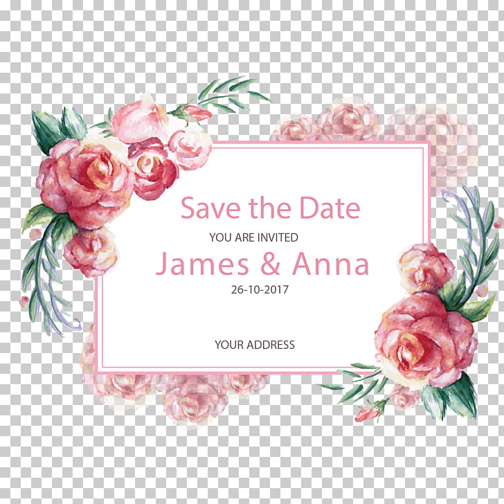 Wedding invitation Paper Postcard Gift, romantic hand-painted border, James & Anna advertisement PNG clipart