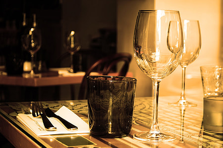 Wine glass on restaurant table thumbnail