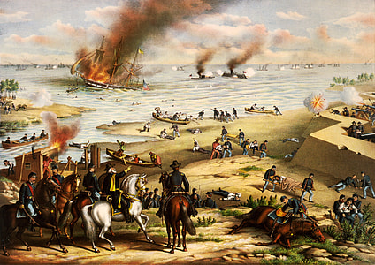Battle between the Monitor and Merrimac during the American Civil War thumbnail