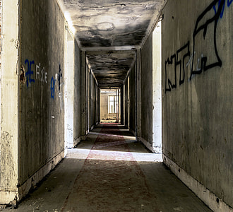 gray concrete pathway inside abandoned building thumbnail