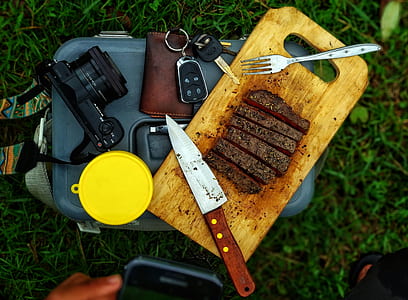 grilled meat on chopping board thumbnail
