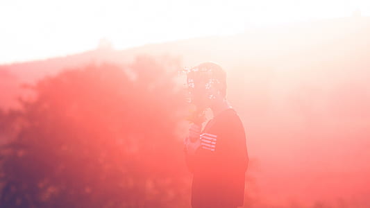 red, mountain, person, gradient thumbnail