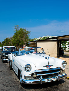 vintage white convertible coupe parked on roadside during daytime thumbnail