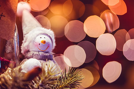 Snowman Decoration with Christmas Bokeh thumbnail