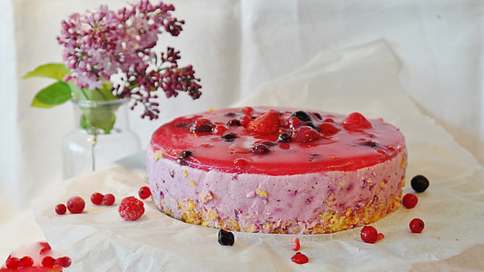 strawberry cake with cherry toppings on white tray thumbnail