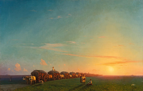 two white horses with brown wooden carriage thumbnail