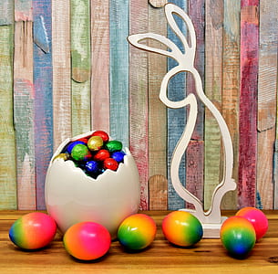 Easter eggs beside rabbit figure thumbnail