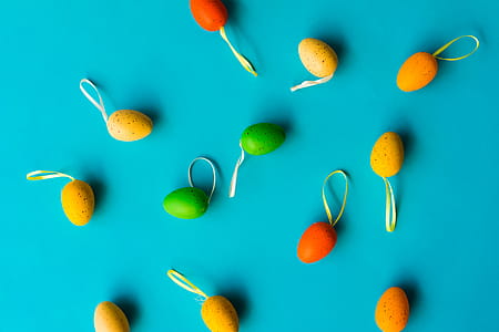 Colorful Easter Eggs on Blue Background thumbnail