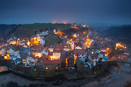 aerial view photography of houses during nighttime thumbnail