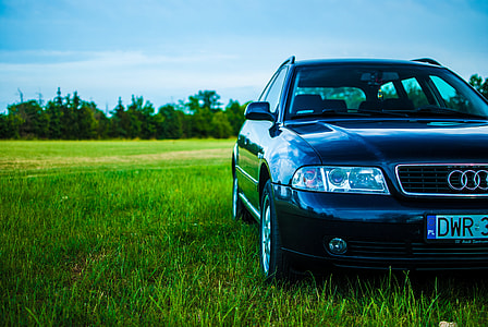 blue Audi vehicle parked on green field during daytime thumbnail
