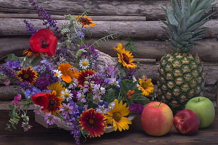 flowers beside fruits thumbnail