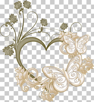 Heart frame, Love Butterfly Frame, brown butterfly and flower heart shape illustration PNG clipart