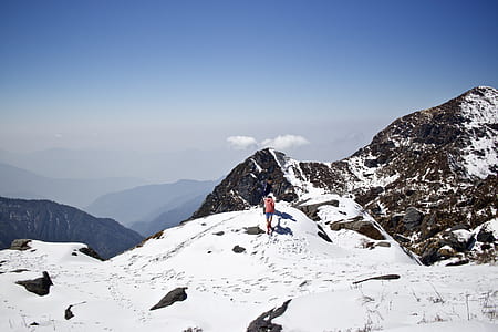 person on snow covered mountain during daytime thumbnail