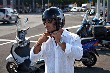 Street shot of a biker in the centre of Barcelona, Spain. Image captured with a Canon DSLR thumbnail