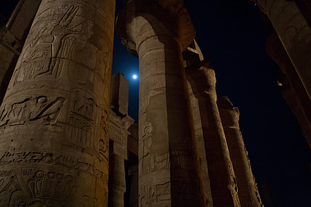 columns, egypt, karnak, nighttime, moon, luxor thumbnail