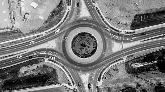 grayscale and aerial photography of ball intersection road thumbnail