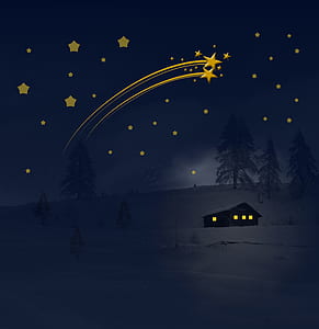 falling stars over house illustration thumbnail