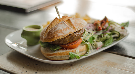 burger with patty served on plate thumbnail
