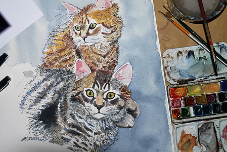 painting of brown and gray cats thumbnail