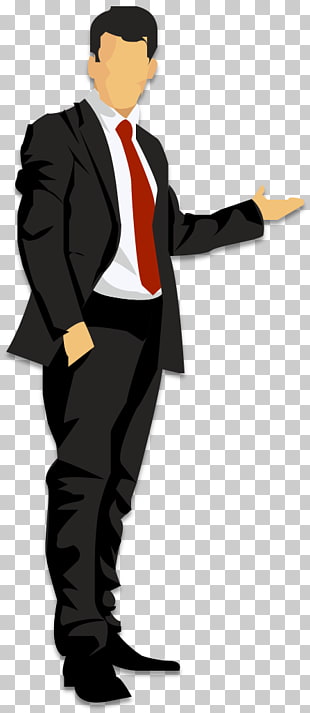 Cartoon, Cartoon business man man, illustration of man wearing black suit with red necktie PNG clipart