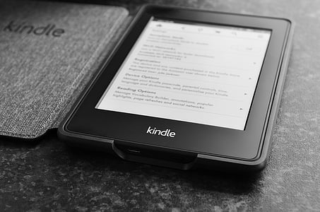 photo of black Amazon Kindle with gray case thumbnail