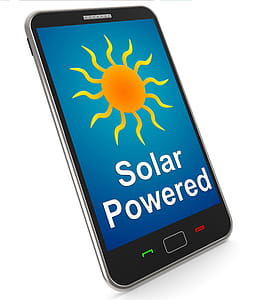 Solar Powered On Mobile Showing Alternative Energy And Sunlight thumbnail