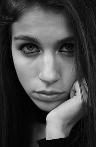 grayscale photo of woman thumbnail