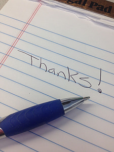 blue pen on white lined paper with Thanks! written on it thumbnail