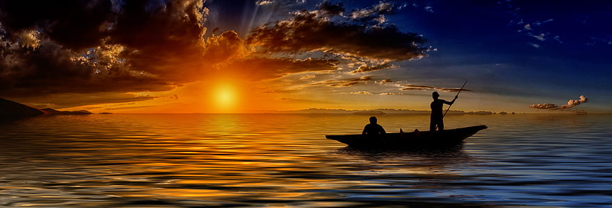 silhouette on two person riding boat during golden hour thumbnail