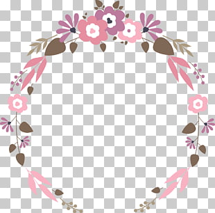 Floral garland wedding flat, purple and pink flower wreath illustration PNG clipart