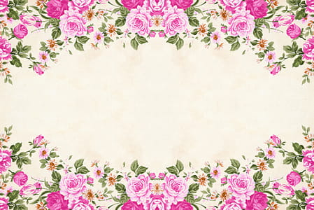 Floral frame background with pink flowers on top and bottom thumbnail