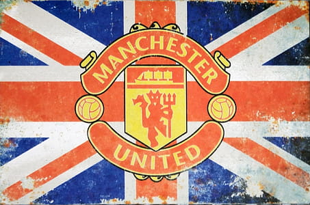 Vintage worn Union Jack advertising sign board for Manchester United Football Club - Editorial Use Only thumbnail