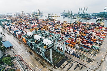 aerial photography of container vans on sea dock thumbnail