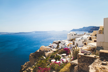 bird's eye view photo of Santorini thumbnail