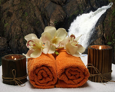 three white flowers on two brown textiles thumbnail
