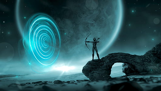 person holding bow digital wallpaper thumbnail