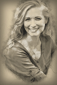 smiling woman in gray top wearing necklace pencil sketch thumbnail