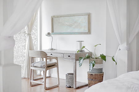 white wooden armchair in front of parson desk thumbnail