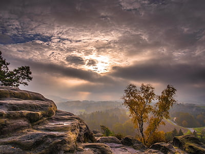 brown mountain with brown leaf tree during cloudy sky thumbnail