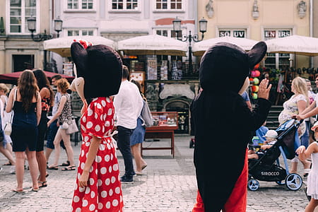 Two People Wearing Mickey and Minnie Mouse Costumes thumbnail
