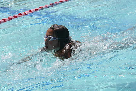 woman in white swimming goggles in pool thumbnail