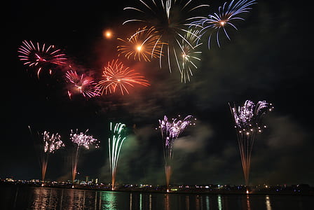Red Green and Blue Fireworks during Nighttime thumbnail