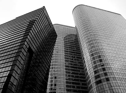 grayscale photo of high-rise buildings thumbnail