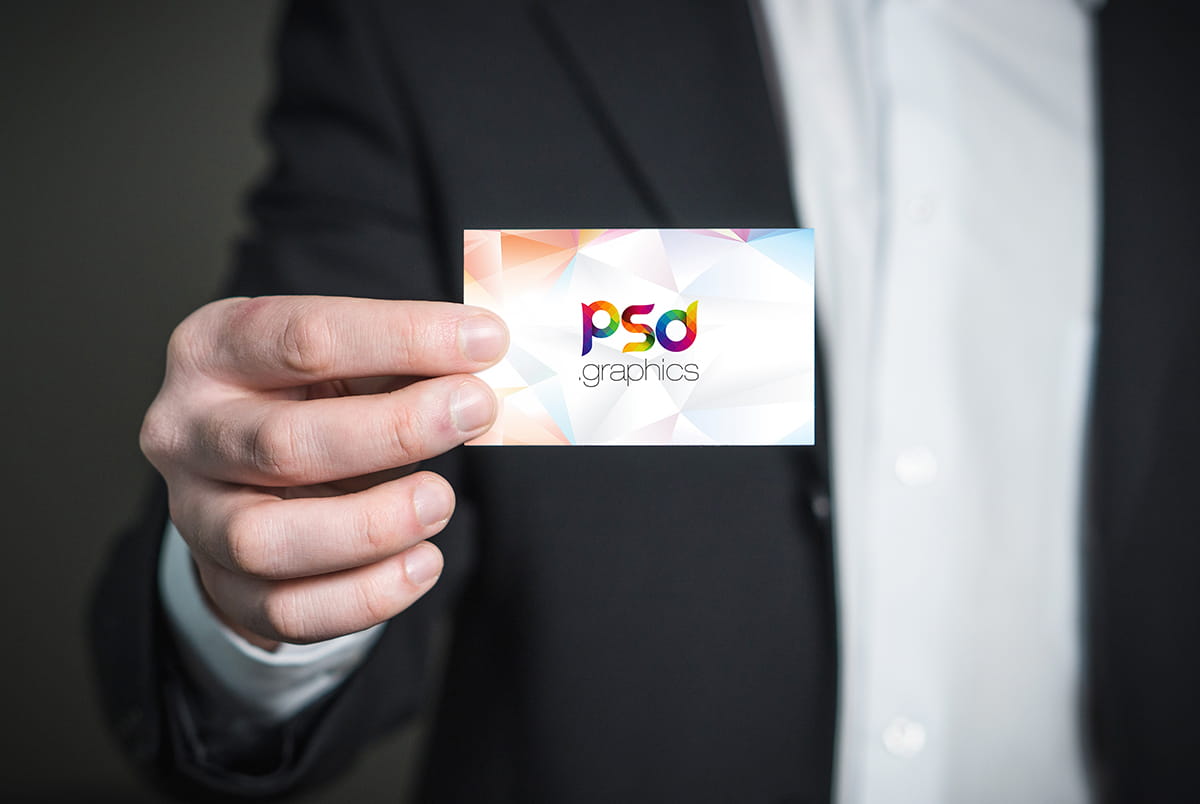Business Card Holding in Hand Mockup PSD psd file
