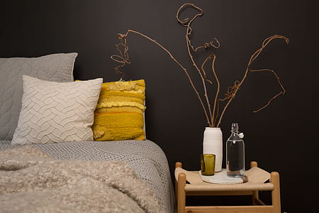 Yellow Pillow & Bedside Table Photo thumbnail