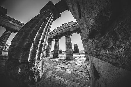 grayscale photography of pillars thumbnail