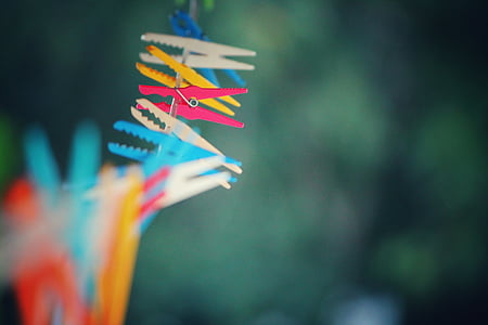selective focus photo of assorted-color wooden clothes clips thumbnail